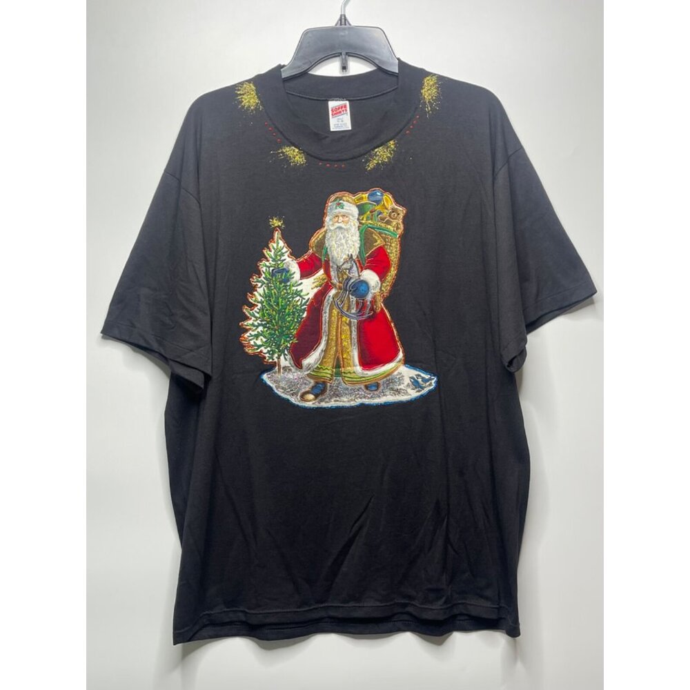 Vintage Soffe Shirts Made in USA Xl Santa Patch Design Black Single Stitch